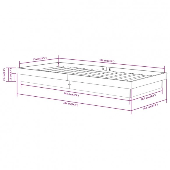 Cadre de lit bois massif 75x190 cm petit simple