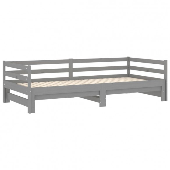 Lit coulissant 2x(90x200) cm Gris Bois de pin massif