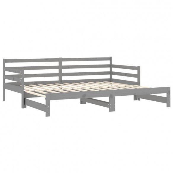 Lit coulissant 2x(90x200) cm Gris Bois de pin massif