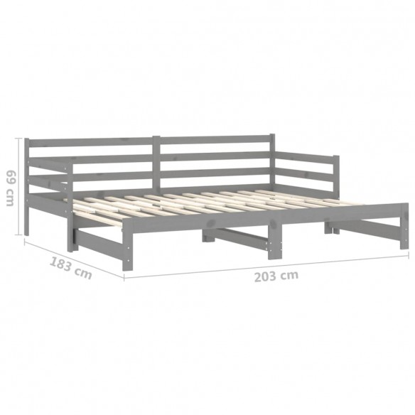 Lit coulissant 2x(90x200) cm Gris Bois de pin massif