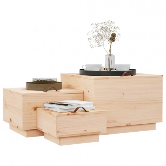 Boîtes de rangement avec couvercles 3 pcs Bois massif de pin