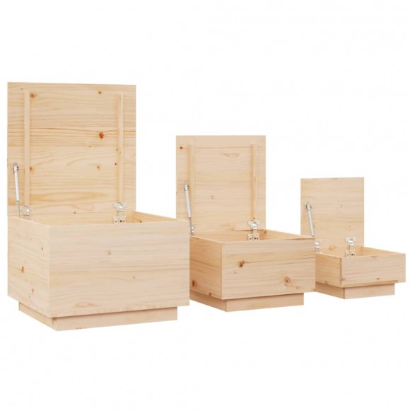 Boîtes de rangement avec couvercles 3 pcs Bois massif de pin