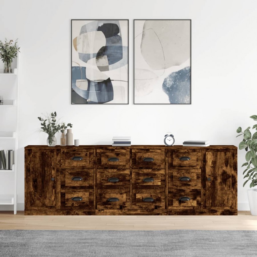 Buffets 3 pcs Chêne fumé Bois d'ingénierie