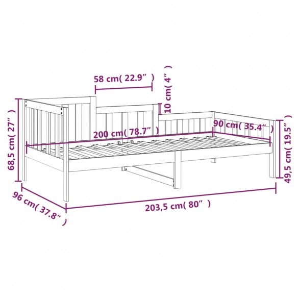 Lit de jour 90x200 cm Bois de pin massif