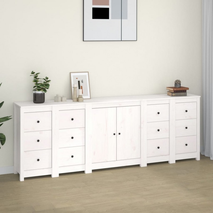 Buffet Blanc 230x35x80 cm Bois massif de pin