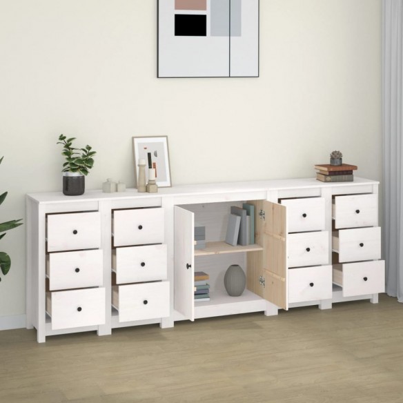 Buffet Blanc 230x35x80 cm Bois massif de pin