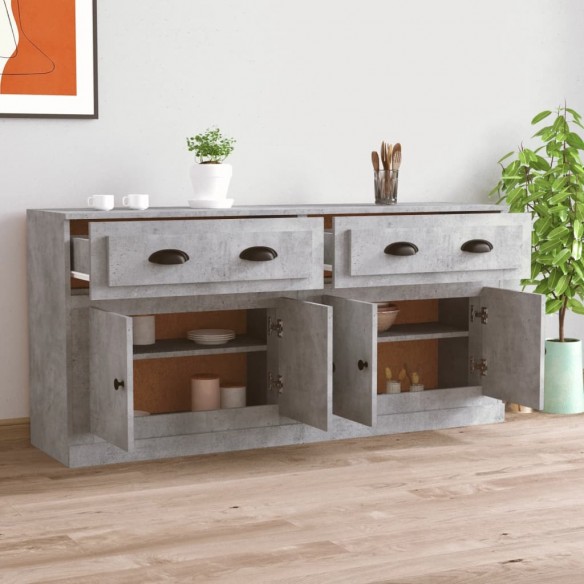 Buffets 2 pcs gris béton bois d'ingénierie