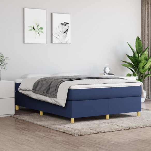 Cadre de lit avec matelas Bleu 140x200 cm Tissu