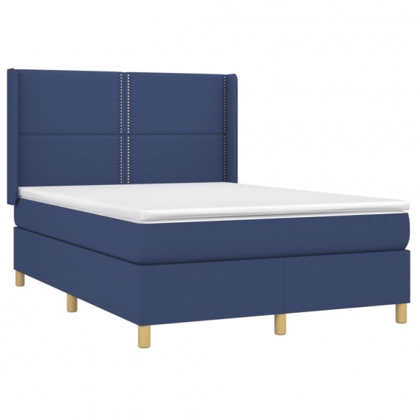 Cadre de lit matelas et LED Bleu 140x190 cm Tissu