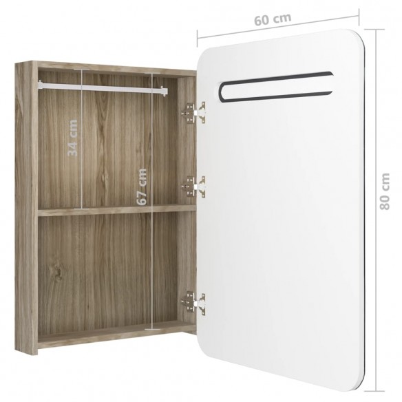 Armoire de salle de bain à miroir LED blanc et chêne 60x11x80cm