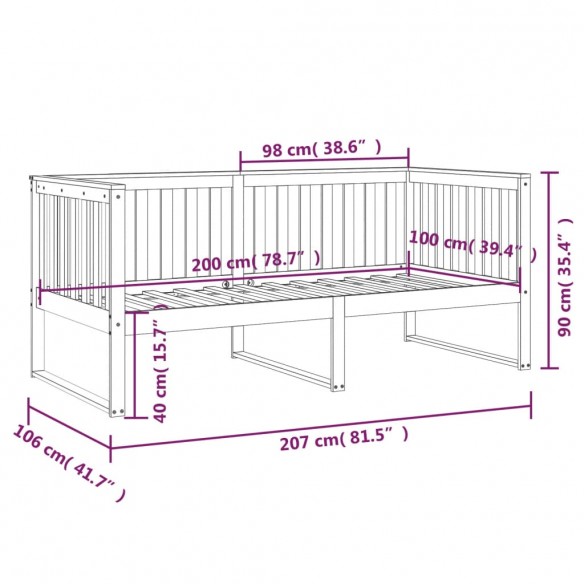 Lit de jour Gris 100x200 cm Bois de pin massif