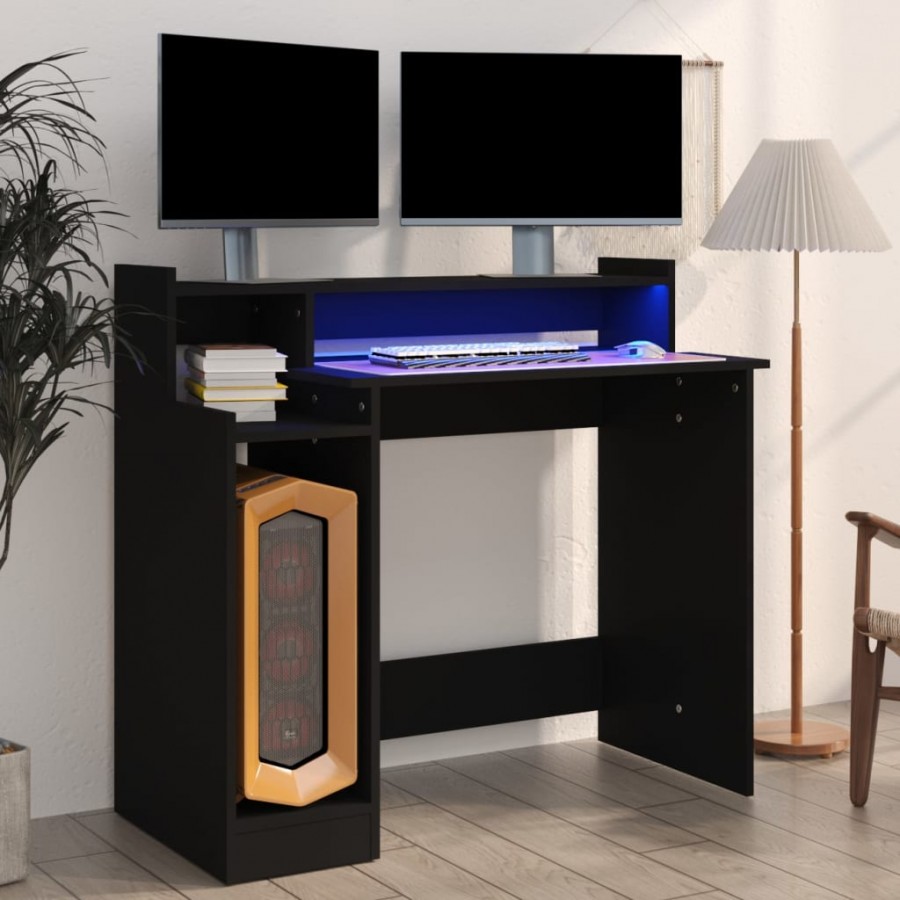 Bureau avec lumières LED noir 97x45x90 cm bois d'ingénierie