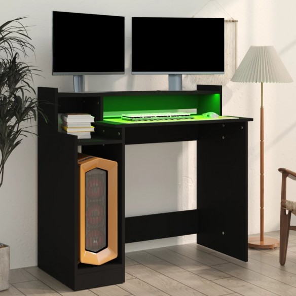 Bureau avec lumières LED noir 97x45x90 cm bois d'ingénierie