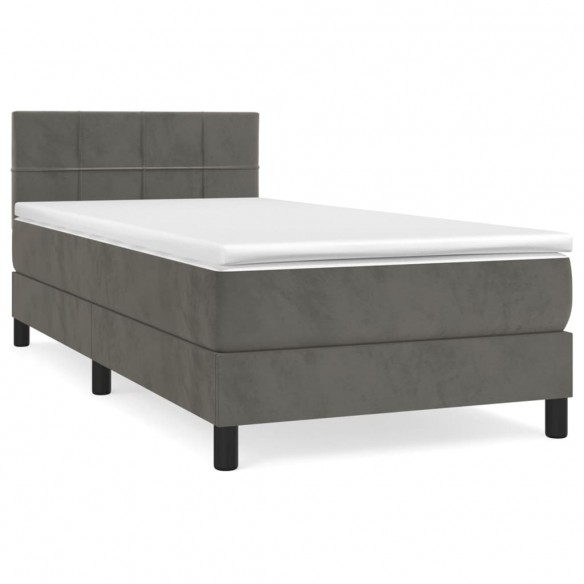 Cadre de lit et matelas Gris foncé 80x200 cm Velours