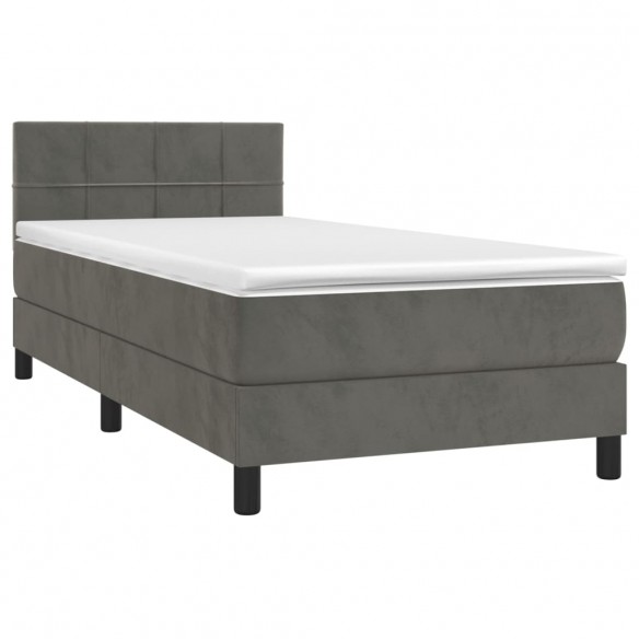 Cadre de lit et matelas Gris foncé 80x200 cm Velours