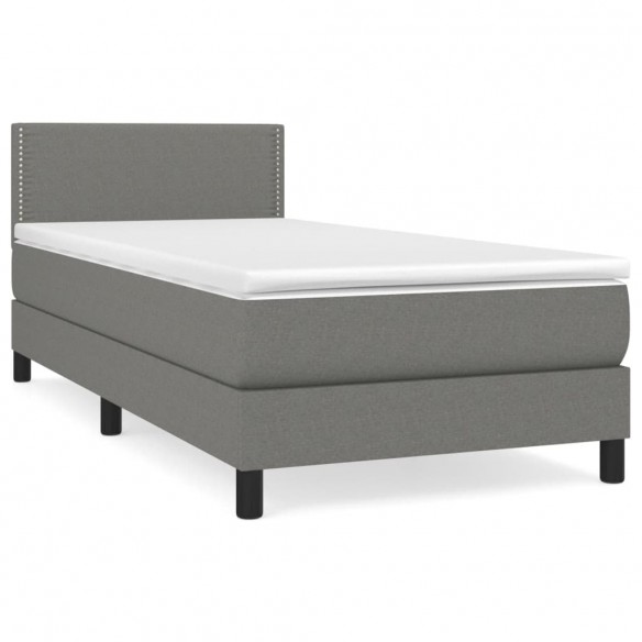 Cadre de lit avec matelas Gris foncé 90x200 cm Tissu