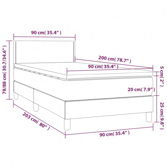 Cadre de lit avec matelas Gris foncé 90x200 cm Tissu