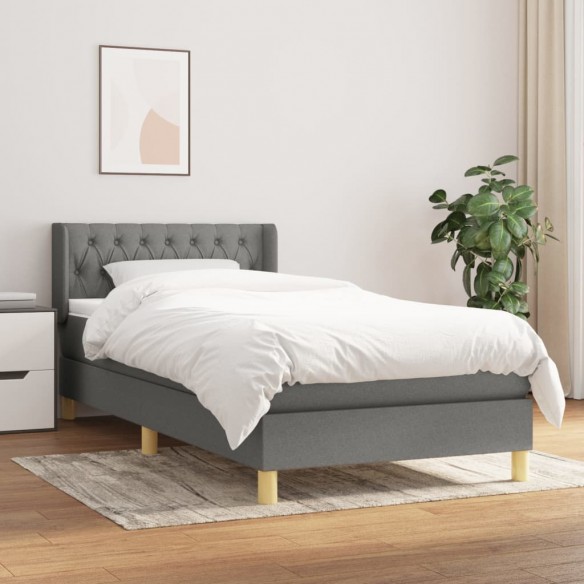 Cadre de lit avec matelas Gris foncé 90x200 cm Tissu