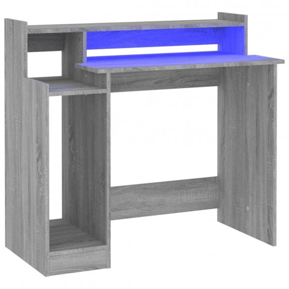 Bureau et lumières LED Sonoma gris 97x45x90cm Bois d'ingénierie