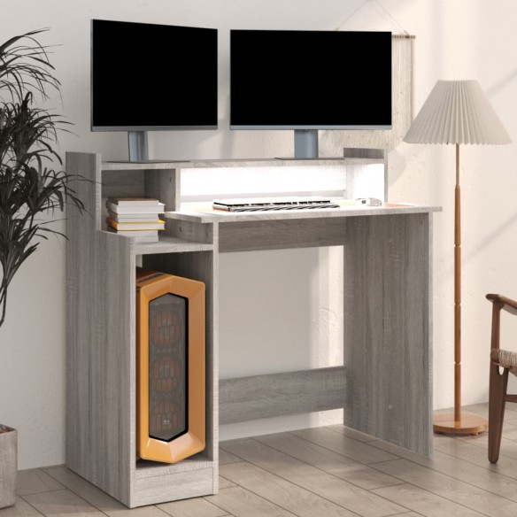 Bureau et lumières LED Sonoma gris 97x45x90cm Bois d'ingénierie