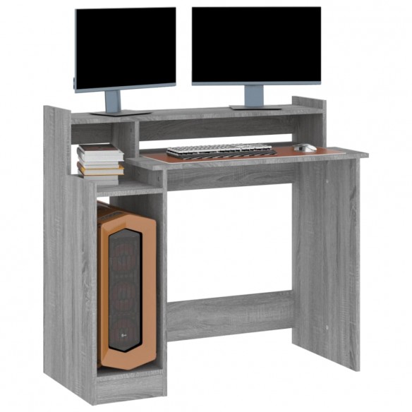 Bureau et lumières LED Sonoma gris 97x45x90cm Bois d'ingénierie