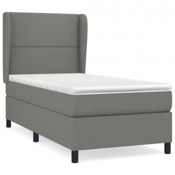 Cadre de lit et matelas Gris foncé 90x190 cm Tissu