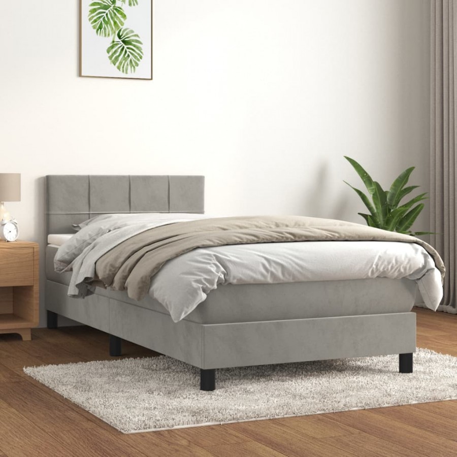 Cadre de lit et matelas Gris clair 100x200cm Velours