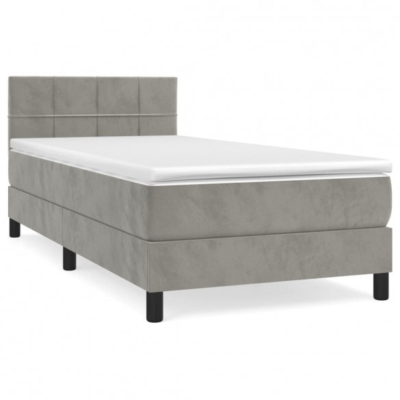 Cadre de lit et matelas Gris clair 100x200cm Velours