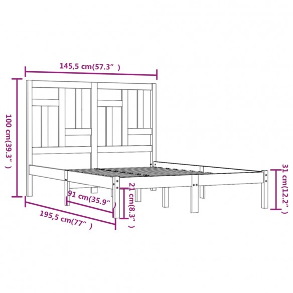 Cadre de lit Bois de pin massif 140x190 cm