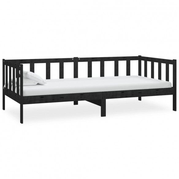 Lit de repos avec matelas 90x200 cm Noir Bois de pin massif