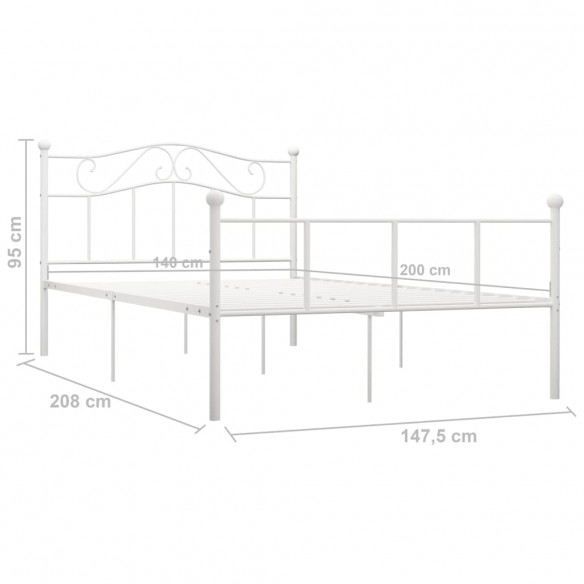 Cadre de lit Blanc Métal 140 x 200 cm