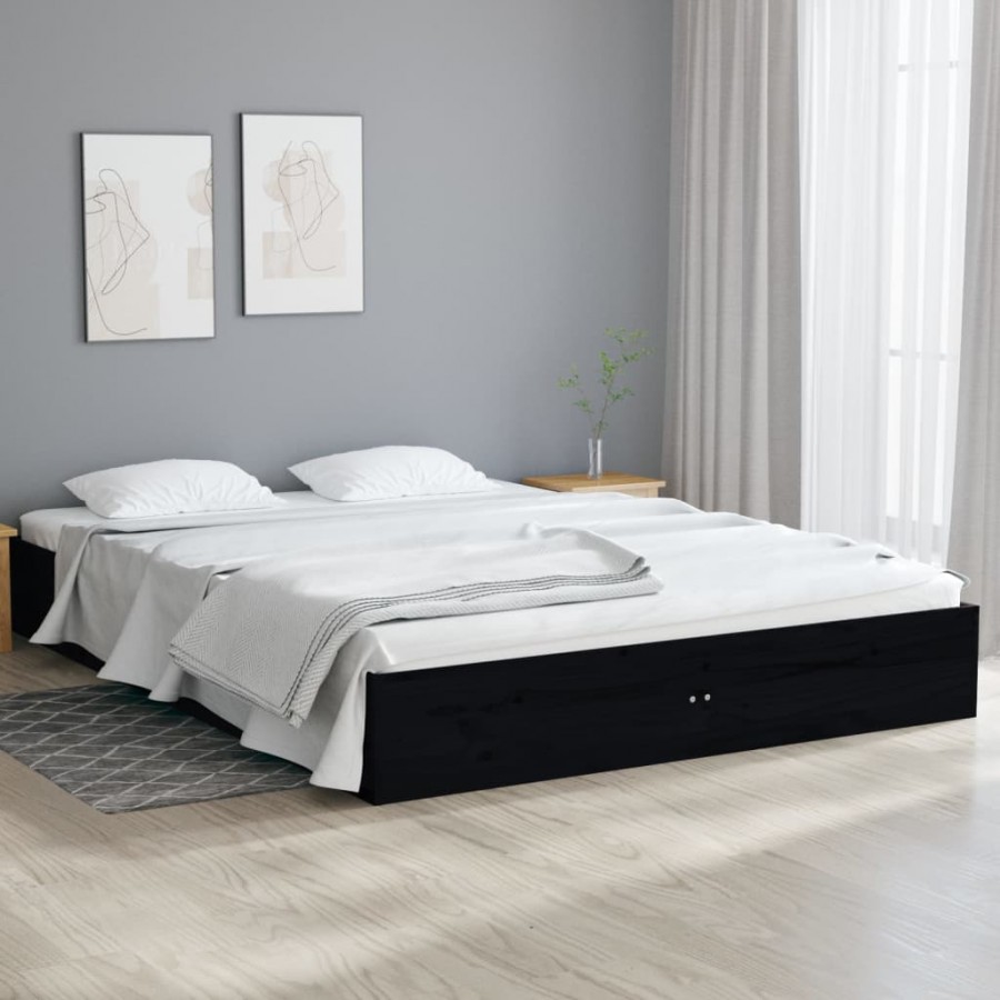 Cadre de lit Noir Bois massif 135x190 cm Double