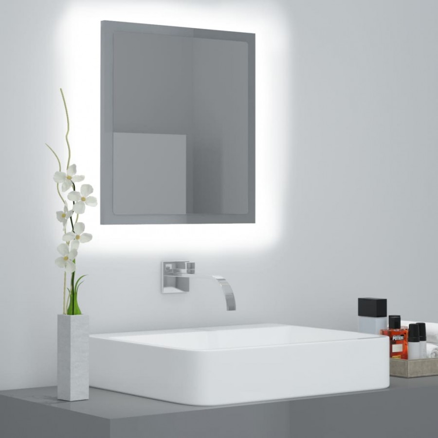 Miroir LED de salle de bain Gris brillant 40x8,5x37cm Acrylique