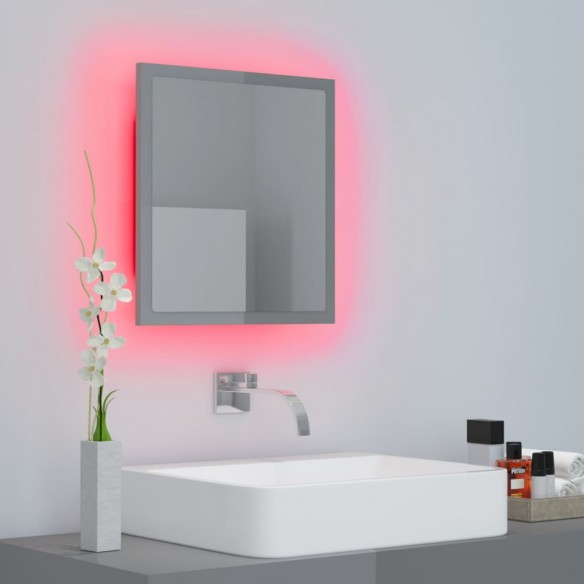 Miroir LED de salle de bain Gris brillant 40x8,5x37cm Acrylique