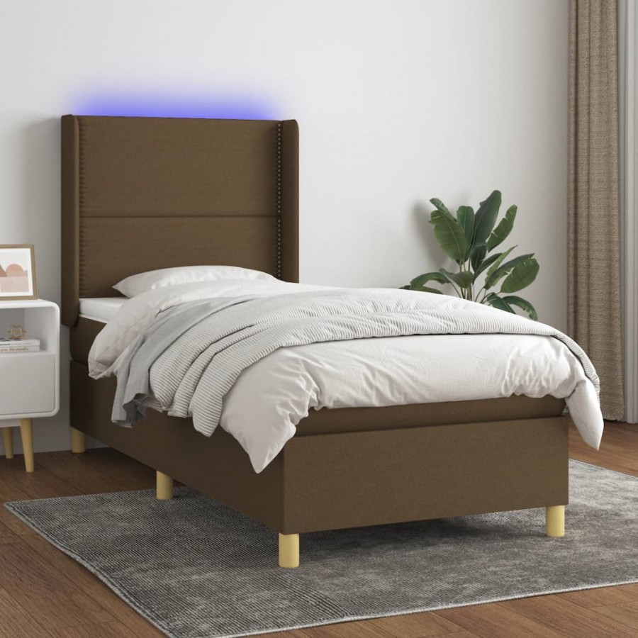 Cadre de lit matelas LED Marron foncé 90x190cm Tissu