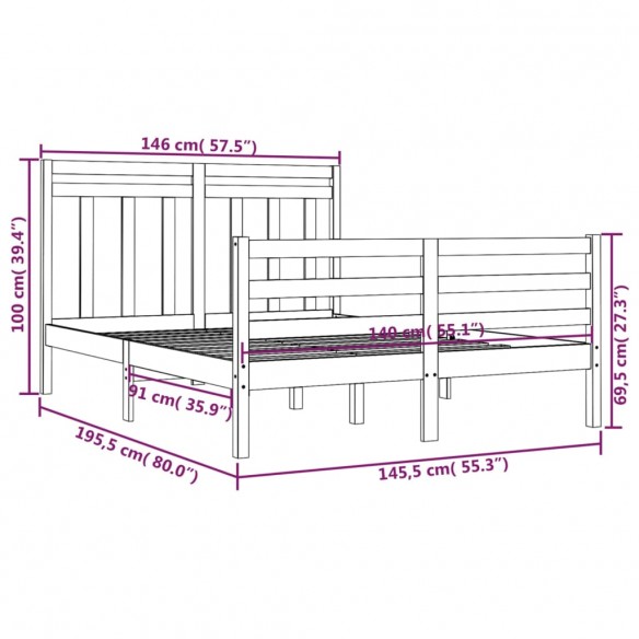 Cadre de lit Blanc Bois massif 140x190 cm