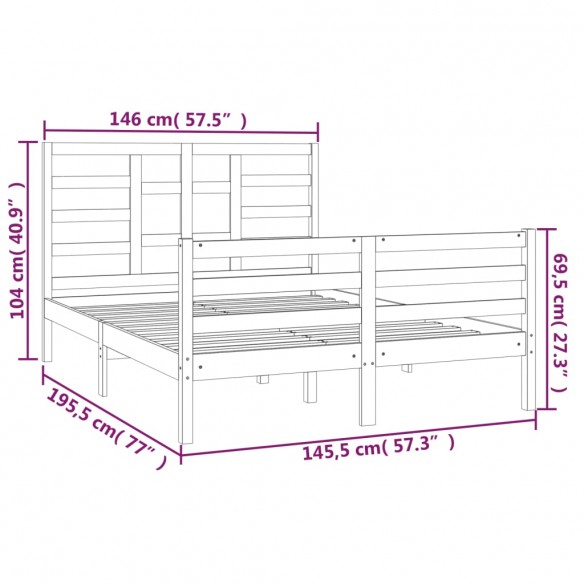 Cadre de lit Blanc Bois massif 140x190 cm