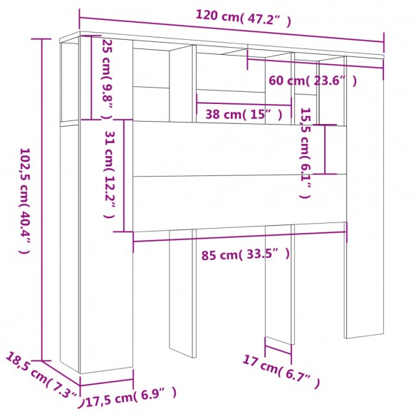 Armoire de tête de lit blanc 120x18,5x102,5 cm