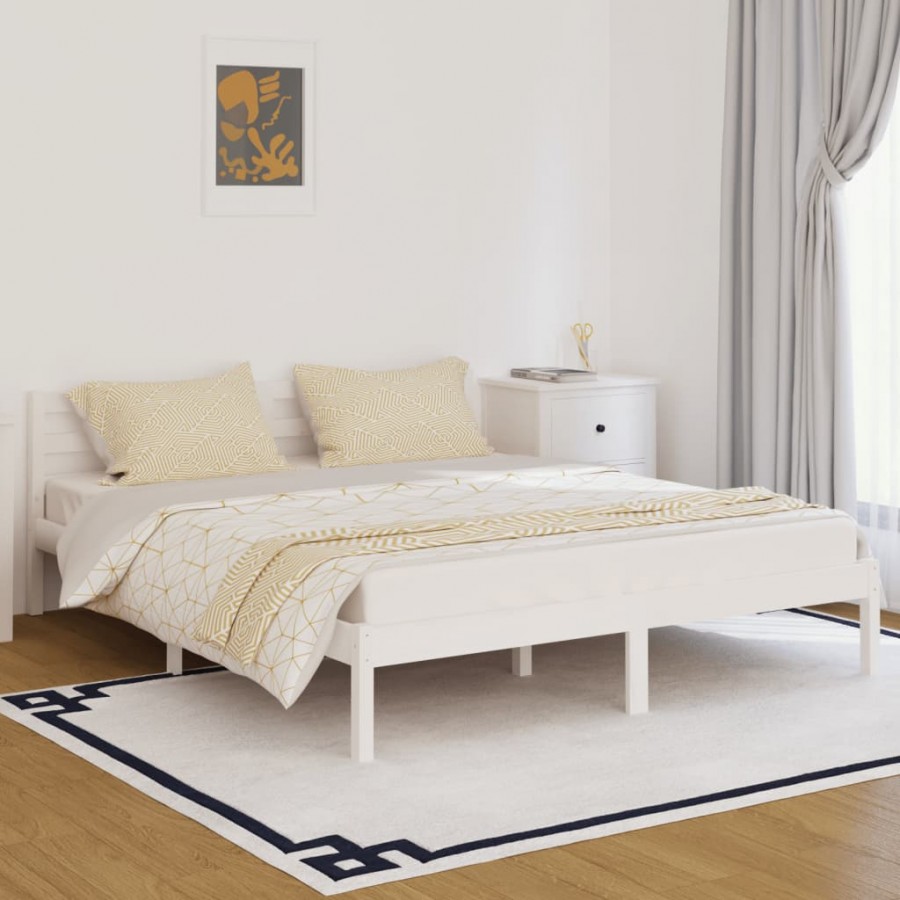 Cadre de lit Bois massif de pin 160x200 cm Blanc