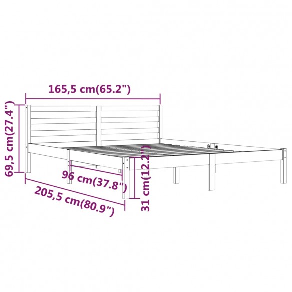 Cadre de lit Bois massif de pin 160x200 cm Blanc