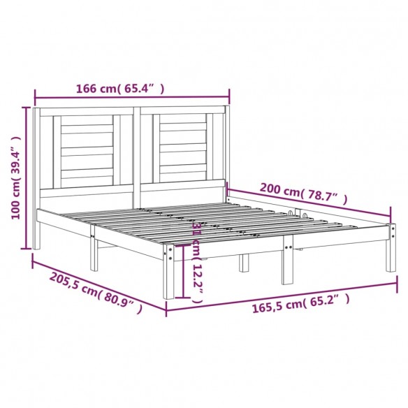 Cadre de lit Gris Bois de pin massif 160x200 cm