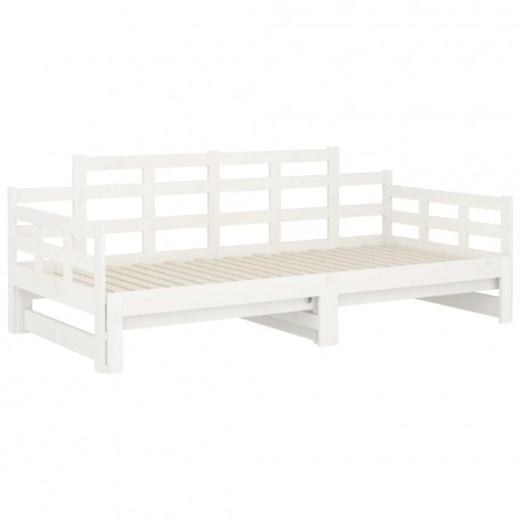 Lit coulissant Blanc Bois de pin solide 2x(90x190) cm