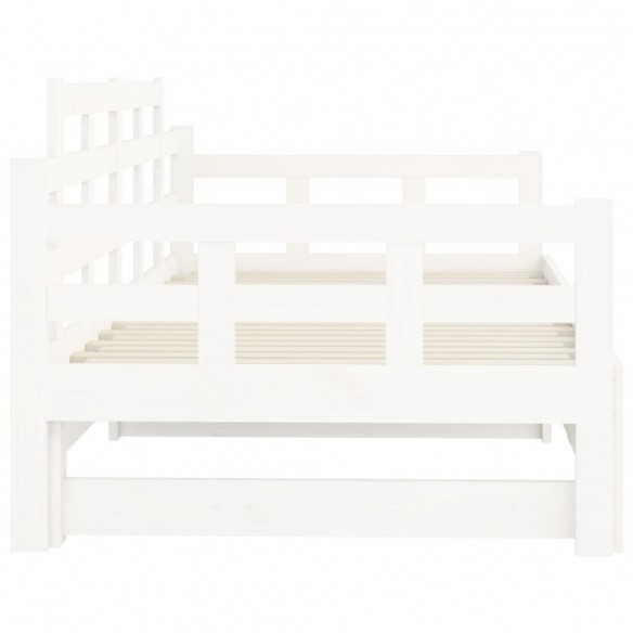 Lit coulissant Blanc Bois de pin solide 2x(90x190) cm