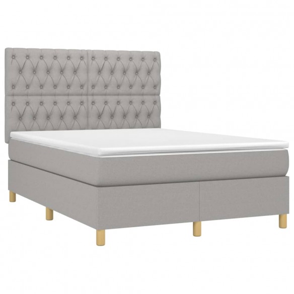 Cadre de lit et matelas et LED Gris clair 140x200 cm