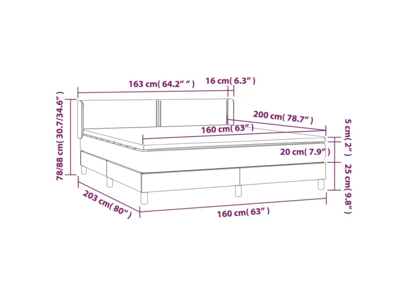 cadre de lit avec matelas Gris foncé 160x200cm Tissu