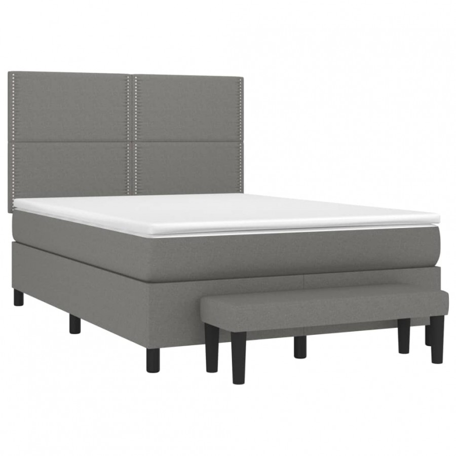 Cadre de lit avec matelas Gris foncé 140x200cm Tissu