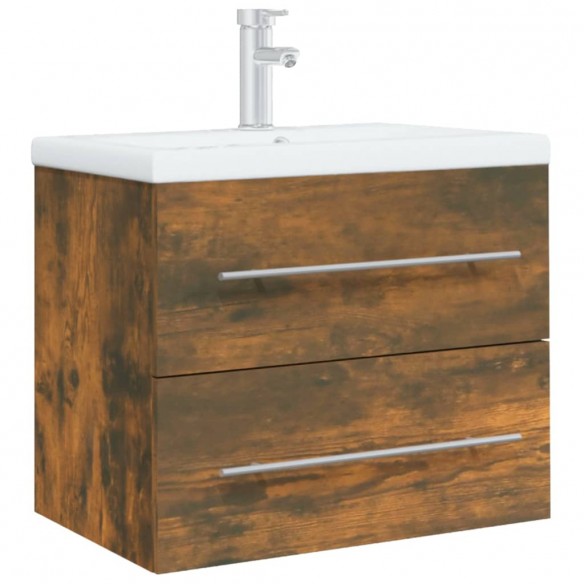 Meuble lavabo avec bassin intégré Chêne fumé Bois d'ingénierie