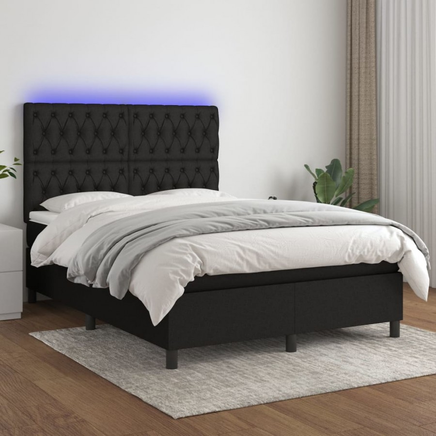 Cadre de lit et matelas et LED Noir 140x200 cm Tissu