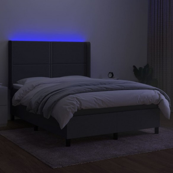 Cadre de lit matelas LED Gris foncé 140x200 cm Tissu