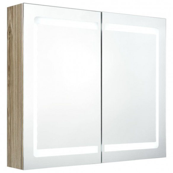 Armoire de salle de bain à miroir LED Chêne 80x12x68 cm